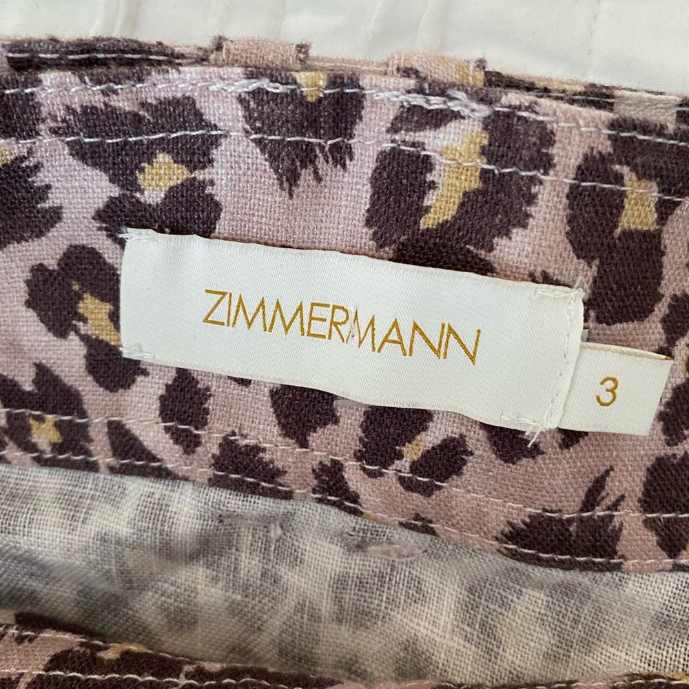 Zimmermann Animal Print linen pants in Brown and pale pink